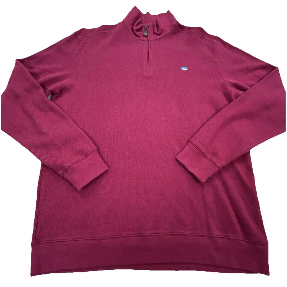 Southern Tide Sweater Men Large Red Sweatshirt Quarter Zip Pull Over Fish Logo